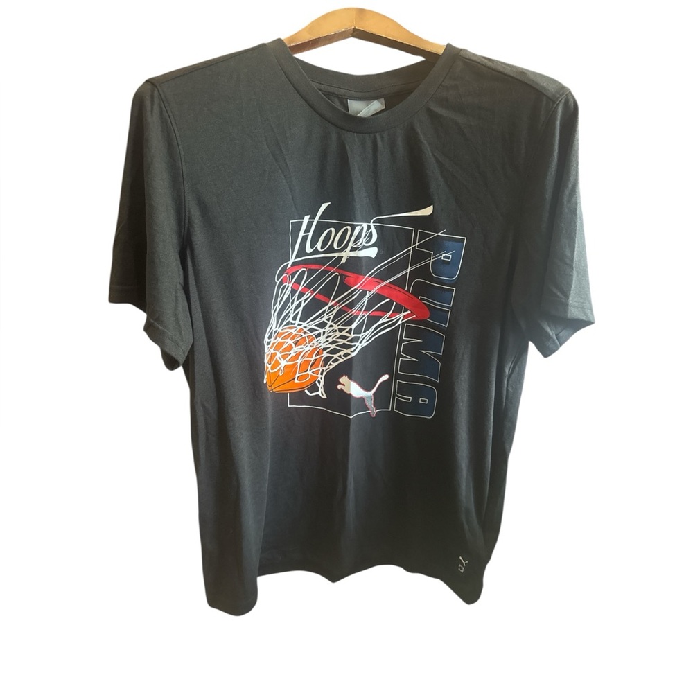 Puma Black Hoops Graphic Tee with Orange Basketball Mens Size Medium NWT Casual